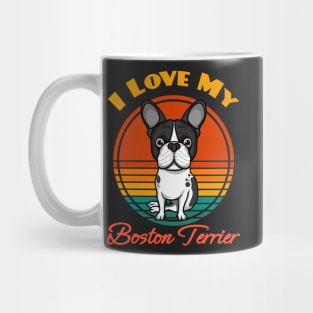 I Love My Boston Terrier Dog puppy Lover Cute Sunser Retro Funny Mug